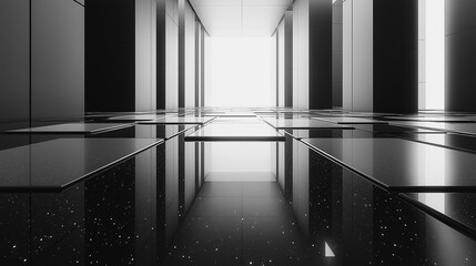 Poster - Minimalist technology environment, sleek and modern, clean design, high-tech gadgets, futuristic minimalism, monochrome tones, 3D visualization