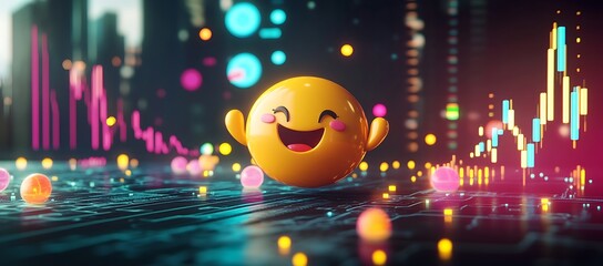 Poster - A 3D Smiling Emoji on a Futuristic Background