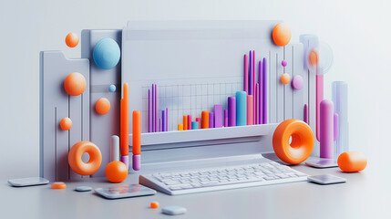 Poster - Financial analysis in minimalist style, clean design, modern aesthetics, high-tech elements, sleek graphics, simple elegance, 3D visualization
