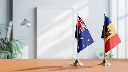 Poster - FLAGS OF AUSTRALIA AND MOLDOVA  ON TABLE