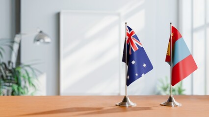 Wall Mural - FLAGS OF AUSTRALIA AND MONGOLIA  ON TABLE