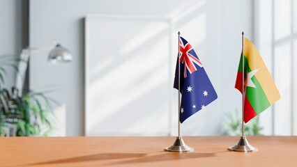 Wall Mural - FLAGS OF AUSTRALIA AND MYANMAR  ON TABLE