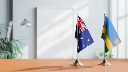 Wall Mural - FLAGS OF AUSTRALIA AND RWANDA  ON TABLE