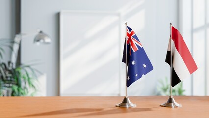 Wall Mural - FLAGS OF AUSTRALIA AND YEMEN  ON TABLE