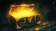 © ธิดาพร สูญราช - Treasure chest with golden glow, mystical wealth, watercolor style