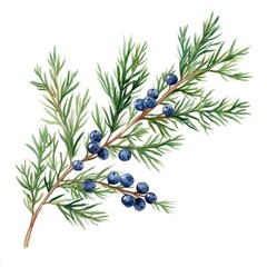 juniper watercolor. berry and evergreen branch illustration for botanical design or print