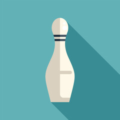 Sticker - Simple white bowling pin with two black stripes is casting a long shadow on a turquoise background