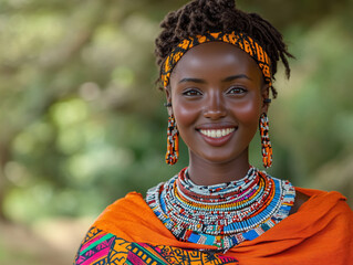 Mature African American Woman Smiling Outdoors with Child in Summer Nature