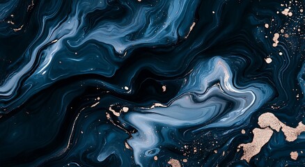 Wall Mural - Blue and gold liquid texture. Ink marble pattern. Fluid art.