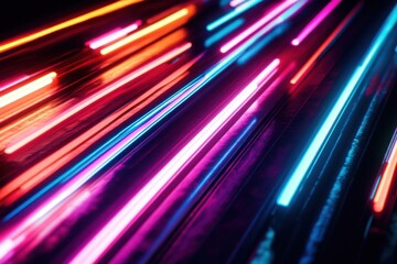 Poster - Image of a captivating opening statement highlighted by colorful neon flashes set against a shadowy background
