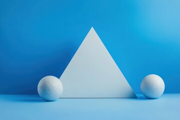 Poster - Illustration of geometric shapes transforming next to a triangle on a blue background