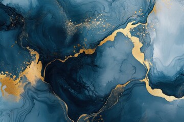 Poster - Elegant abstract art showcase with deep blue and golden tones and a flowing texture for an exceptional visual experience