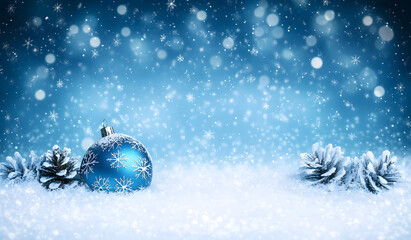 Sticker - Christmas blue background with snow.