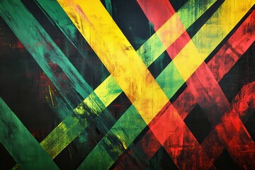 Poster - Dynamic colorful lines of green, yellow, and red contrasting with a dark background