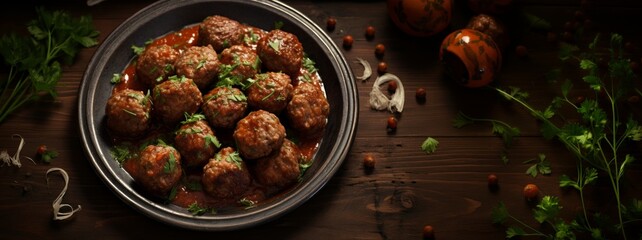 Meatballs with spicy tomato sauce on a plate