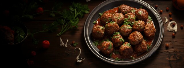 Meatballs with spicy tomato sauce on a plate