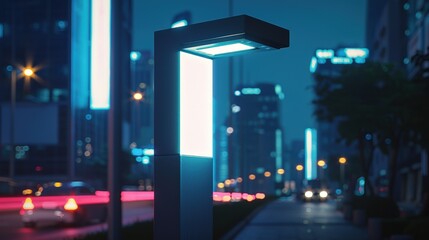 Poster - Create a road light with a futuristic, geometric design and a glowing, LED panel.