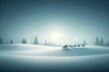Poster - A cheerful 3D Christmas landscape with Santa's sleigh and reindeer flying across a starry night sky, leaving generous copy space for messages or graphics.