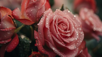 Close-up of roses with drops of water glistening on their petals