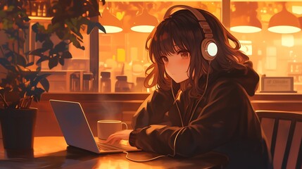 anime girl at cafe