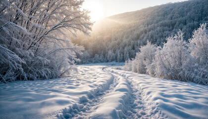Aurora borealis over the frosty forest. Green northern lights above mountains. Night nature landscape with polar lights. Night winter landscape with aurora. Creative image. winter holiday concept.