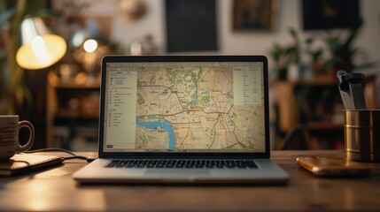 Poster - Create an image of a laptop screen displaying a map or navigation application