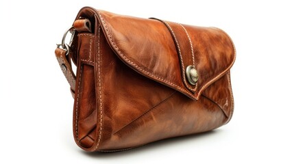 Brown Leather Shoulder Bag with Flap and Buckle