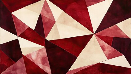 Wall Mural - Abstract geometric painting with red, white, and brown triangles.