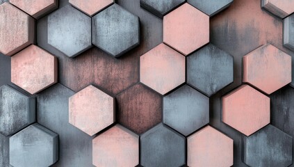 Wall Mural - Pink and grey hexagon tiles pattern.