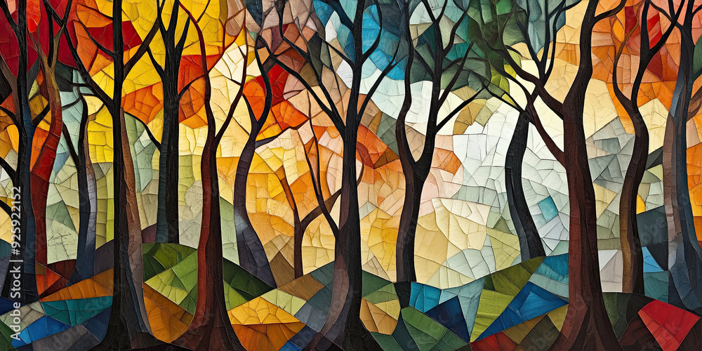 Tree Cubism Examples Forest background illustration art, artistic woodland abstract style ...