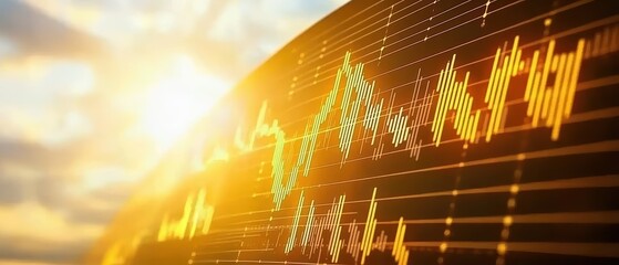 Poster - A vibrant stock market graph illuminated by sunlight, showcasing trends and fluctuations in financial data.