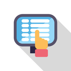 Poster - hand filling online survey form on computer, choosing answer clicking on digital monitor
