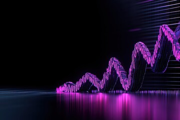 Poster - Abstract digital wave line in vibrant purple tones, representing growth, progress, and technology on a dark background.