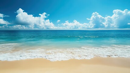 Canvas Print - tranquil beach paradise turquoise waters meeting golden sand serene sky vista