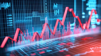 Poster - Dynamic stock market chart displaying fluctuations in data with vibrant colors and futuristic design.