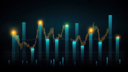 Poster - Dynamic stock market graph illustrating price changes and trends in a futuristic design with glowing elements.