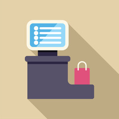 Poster - illustration of a cash register displaying a menu with a shopping bag for online order