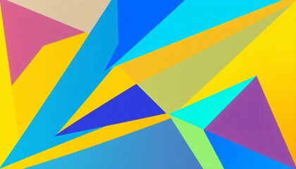 Wall Mural - Abstract geometric background with a colorful pattern of yellow, blue, green, purple, and pink triangles.