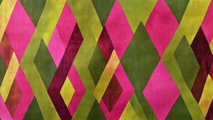 Wall Mural - Abstract geometric pattern in pink, green, and yellow.