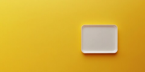 Creative Abstract Yellow Background with Empty Plastic or Paper Tray Model: Versatile Product Display Mockup for Marketing. Minimalist UI Web Poster Design Showcasing Blank Canvas for Merchandise Pres