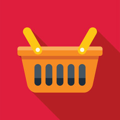 Poster - Empty shopping basket with yellow handles is casting a shadow on a red background