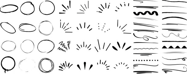 Wall Mural - doodle circle, sparkle, and underline collection. hand drawn sparkle circle line vector design eleme