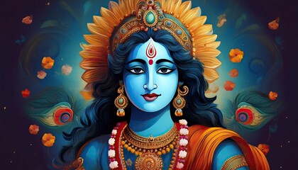 lord krishna portrait clip art illustration. generated image