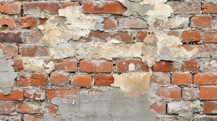 Wall Mural - A rustic brick wall with visible signs of decay, including crumbling mortar and bricks, adding a sense of age and history