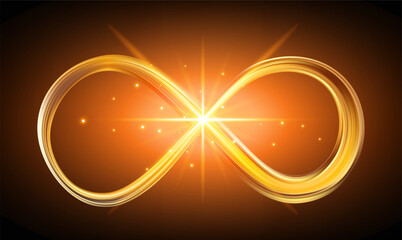 Gold shining infinity symbol. Glowing infinity sign