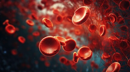 Advanced 3D microscope image of red blood cells traveling through an artery, with a focus on their dynamic motion and cellular structure,generative ai