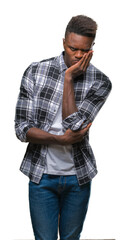 Poster - Young african american man over isolated background thinking looking tired and bored with depression problems with crossed arms.