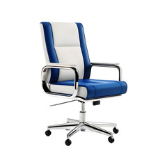 Isolated Cobalt and white ash office chair on a transparent background PNG, 3D chair PNG, Cut out chair