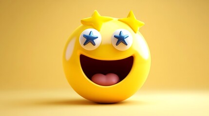 3D render of a yellow happy emoji with its tongue out isolated on yellow background. smile face emoji sticking tongue