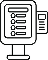 Poster - Simple black and white vector illustration of a self service ordering kiosk with a card reader attached